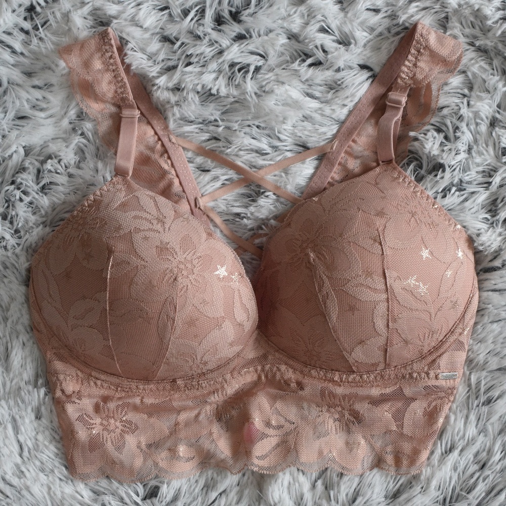 NWOT VS Pink Lace Longline Strappy PushUp Bralette